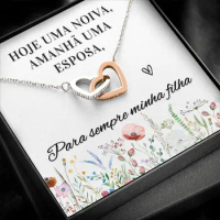 Portuguese To My Bride Wife Gift Necklace Women Girl Soulmate Necklaces Love Double Heart Silver Rose Gold Pendant Necklace