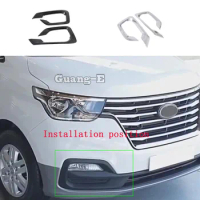 Car Front Head Fog Light Lamp Detector Frame Stick ABS Chrome Cover Trim Eyebrow For Hyundai Starex H-1 H1 2018 2019 2020 2021