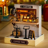 Coffee Shop Doll House Mini Doll House Diy Small House Kit Making Room Toys, Home Bedroom Decoration with Furniture Wholesale