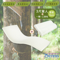 【班尼斯】單人3x6.2尺x5cm百萬馬來西亞製頂級天然乳膠床墊+一顆-工學枕(頂級雙面護膜高純度95)