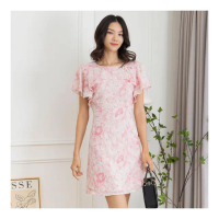 【MEDUSA 曼度莎】現貨-刺繡粉紅花朵蓋肩洋裝（M-XL）｜小禮服 粉紅洋裝(301-72706)