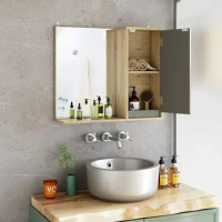 Bathroom Wall Mounted Mirror Cabinet Storage Shelves Shelf with Door Cupboard Bathroom Furniture