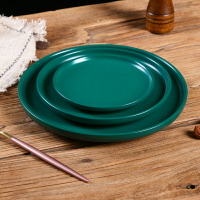 陶瓷ins墨綠圓形淺盤披薩盤水果沙拉盤意面盤蛋糕甜點盤網紅餐具