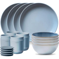 Corelle Stoneware 16-Pc Dinnerware Set, Handcrafted Artisanal Double Bead Plates, Meal Bowls, Bowls and Tumblers, Solid
