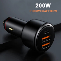 200W Car Charger 100W SFC Fast Charging + 65W Supervooc 2.0 +PD 36W Quick Charger for iPhone 13 Huawei HONOR OPPO Realme OnePlus