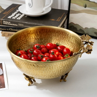 歐式高檔進口黃銅水果碗手工錘紋糖果干果鑰匙收納碗玄關托盤擺件