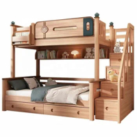 Modern children wooden double bed designs furniture cute cartoon wooden child bunk bed boy girl wood kid bunk bed for children