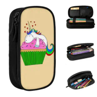 Large-capacity Pencil Case Rainbows Unicorn Cupcake Merch Double Layer Pen Case Women Make Up Bag Birthday Gift