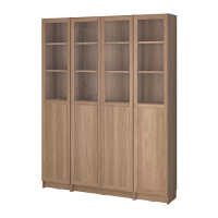 BILLY/OXBERG 書櫃附門板／玻璃櫃門組合, 橡木紋, 160x202 公分