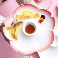Japanese Dumpling Plate Household Flower Shaped Plate Divided Fruit Plate Ceramic Vinegar Plate White Ceramic Bowl