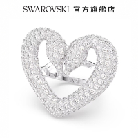 SWAROVSKI 施華洛世奇 Una 個性戒指 心形, 大碼, 白色, 鍍白金色