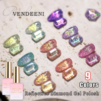 Vendeeni 9 Color Glitter Chips Diamond Gel Nail Polish Sparkling Nail Art Gel Varnish With Reflective Effect UV Nail Gel Lacquer