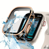 Waterproof Case for Apple Watch SE 9 8 7 6 4 44mm 40mm 45mm 41mm Straight Edge Screen Protector glass+Cover iWatch ultra 2 49mm