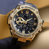 CASIO 卡西歐 G-SHOCK 太陽能x藍牙連線 奢華黑金三眼腕錶 禮物推薦 畢業禮物 53.8mm / GST-B100GB-1A9