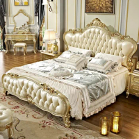 Wood Nordic Luxury Double Bed Modern Master King Princess Queen Double Bed Frame Genuine Leather Cama Matrimonial Room Furniture