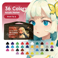 บริสุทธิ์ MIRACLE WORKS 12/24/36/48/60/80/120 สี ปากกาอะคริลิค-หัวพู่กัน Brush-tip Acrylic Marker ชุ