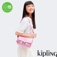 Kipling 溫柔櫻花粉紫色掀蓋拉鍊收納側背包-CHILLY UP