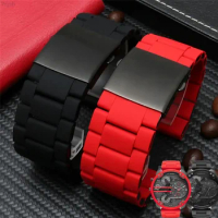 28mm Silicone Stainless Steel Watchband for Diesel Watch Strap DZ7396 DZ7370 DZ4289 DZ7070 DZ7395 Men Rubber Wrist Band Bracelet