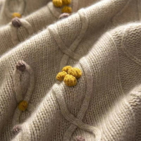 歐洲站歐貨高端立體花朵刺繡鉤花山羊絨毛衣女冬重工高級感針織衫