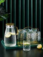 冷水壺玻璃涼水杯耐高溫家用大容量套裝耐熱裝水瓶輕奢果汁壺錘紋