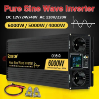 RDDSPON Pure Sine Wave Inverter 4000W 5000W 6000W Double EU Socket DC12V 24V 48V To AC220V Voltage Converter Solar Car Inverter
