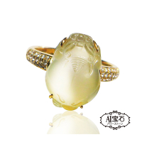A1寶石 收藏級玻璃種翡翠起螢光貔貅鑽石戒子-天然緬甸A貨