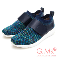 G.Ms. MIT極輕量-針織拼接牛皮記憶鞋墊休閒鞋-藍色