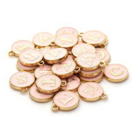 (PILIH HURUF A - Z) CHARM ENAMEL ALPHABET HURUF PINK GELANG NAMA