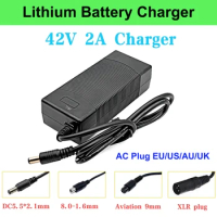 36V Lithium Battery Charger 10S 42V 2A for Electric Bicycle Scooter, Balance Car Charger DC:5.5/Xiaomi 8.0/Aviation 9.0/XLR Plug