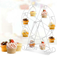 Kreatif 8 Cawan Ferris Wheel Cupcake Stand Berputar DIY Rak Paparan Cupcake Besi Pemegang Cupcakes P