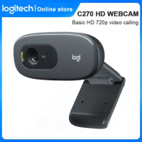 Logitech C270 HD Webcam For Live Broadcast Video Calling Conference Work Built-in Mic PC Desktop USB Web Camera