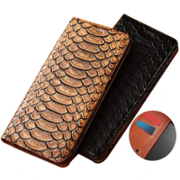 Python Grain Cowhide Leather Magnetic Closed Holster Card Holder Case For Motorola Moto edge Plus/Moto edge S Flip Cover Funda