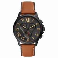 【FOSSIL】復古休閒三眼計時皮帶腕錶-黑/咖-45mm(FS5639)