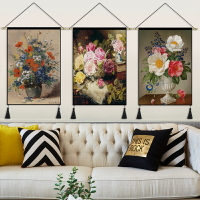 復古花卉油畫掛毯客廳裝飾掛畫歐美文藝掛布背景墻布電表箱遮擋布