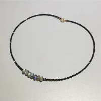 Lii Ji Aurora Labradorite Black Spinel Necklace Natural Stone 925 Sterling Silver 18K Gold Plated Necklace Delicate Jewelry