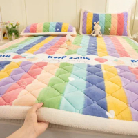 Winter Velvet Soft Quilted Mattress Toppers Non-slip Foldable Bed Cover Home Dormitory Double Queen Bedsheet Thin Tatamii Mat