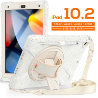 360 Rotation Kickstand Shockproof Cover for iPad 9th Silicone Case with Shoulder Strap for iPad 10.2 Kids Cover 2021 2020 2019