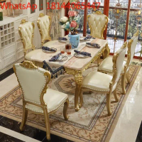 European marble dining table combination small household dining table champagne gold rectangular solid wood dining table