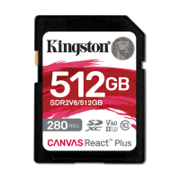 【Kingston 金士頓】Canvas React Plus SDXC UHS-II 280R/150W V60 512GB 記憶卡(SDR2V6/512GB)