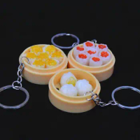 2x Simulation Food Key Chains Noodle Creative Keychain Chinese Steamed Bun Dumpling Mini Steamer Bag Pendant Keyring