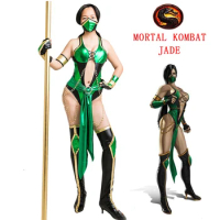 Video Game Mortal Kombat X Cosplay Jade Costume Halloween Women Sexy Jumpsuit Fancy Bodysuit Custom made