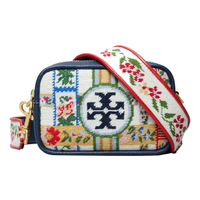 精選★TORY BURCH TB Perry 刺繡拼皮 女款迷你雙肩帶相機斜挎包 71952(整新預購)~【購物節★菲尼斯 國際精品3折起 春夏新品 換季下殺】