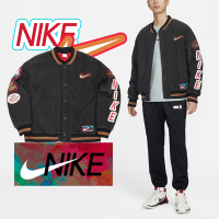 Nike 外套 Premium Basketball 復古 男款 灰 棒球外套 刺繡 拼布 滾邊 FD4060-010