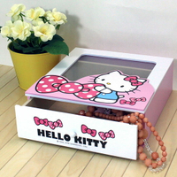 小禮堂 Hello Kitty 木製透窗單抽收納盒《粉.圓點蝴蝶結.KT1092》抽屜盒.展示盒