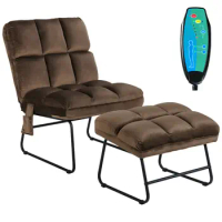 Giantex Massage Chair Velvet Accent Sofa Chair w/ Ottoman &amp; Remote Control Brown