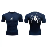 Y2K Compression Tshirt Quick Dry Running Gym Fitness Tight Sportswear Summer Breathable Spider Short Sleeve