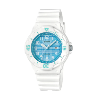 【CASIO 卡西歐】小巧指針錶 橡膠錶帶 天藍 防水100米(LRW-200H-2C)