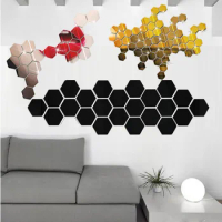 12PCS 3D Mirror Wall Sticker Hexagon Acrylic Self Adhesive Mosaic Tile Decals Removable Wall Sticker DIY Home Decor Art Mirror