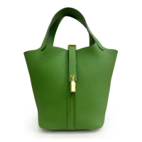 【Hermes 愛馬仕】H056289CC A8 2024新色經典Picotin Lock 18菜籃子金釦手提水桶包(絲蘭綠)