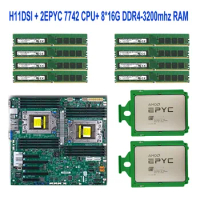 For Supermicro H11DSI Rev 2.0 Motherboard +2* EPYC 7742 64C/128T 180W CPU Processor+8* 16GB =128Gb DDR4-3200mhz RECC RAM Memory